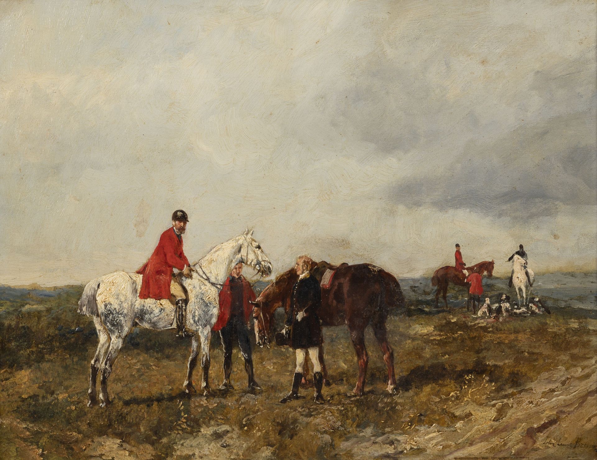 John LEWIS-BROWN (1829-1890) 在狩猎过程中停止。

板上油彩。

右下方有签名。

27 x 35厘米。

框架上有污点和小的损坏或&hellip;