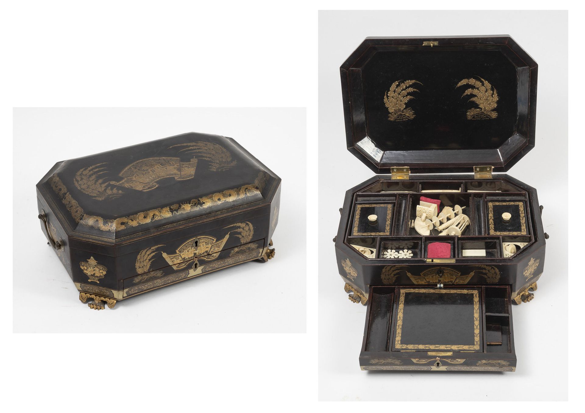 CHINE, Canton, pour le marché anglais, XIXème siècle Rectangular sewing box with&hellip;