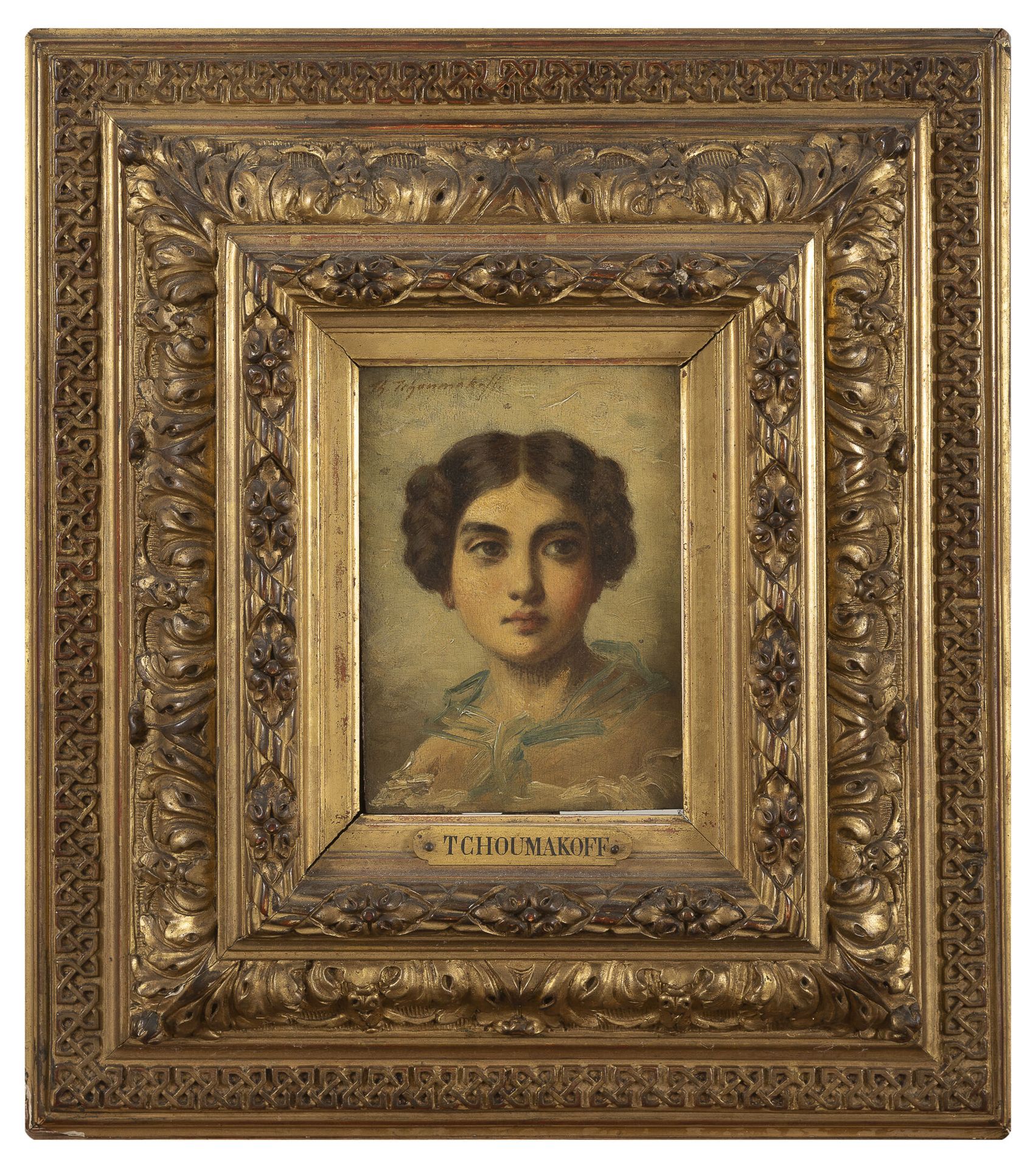 Féodor TCHOUMAKOFF (1823-1911) 拿着马卡龙的年轻女子的肖像。

板上油彩。

左上方有签名。背面用钢笔注有第105号。

14 x&hellip;