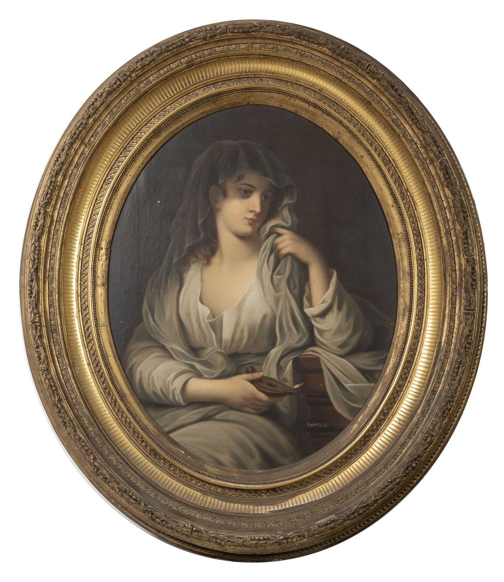 D'après Angelica KAUFMAN (1741-1807) Portrait de femme en vestale tenant une lam&hellip;