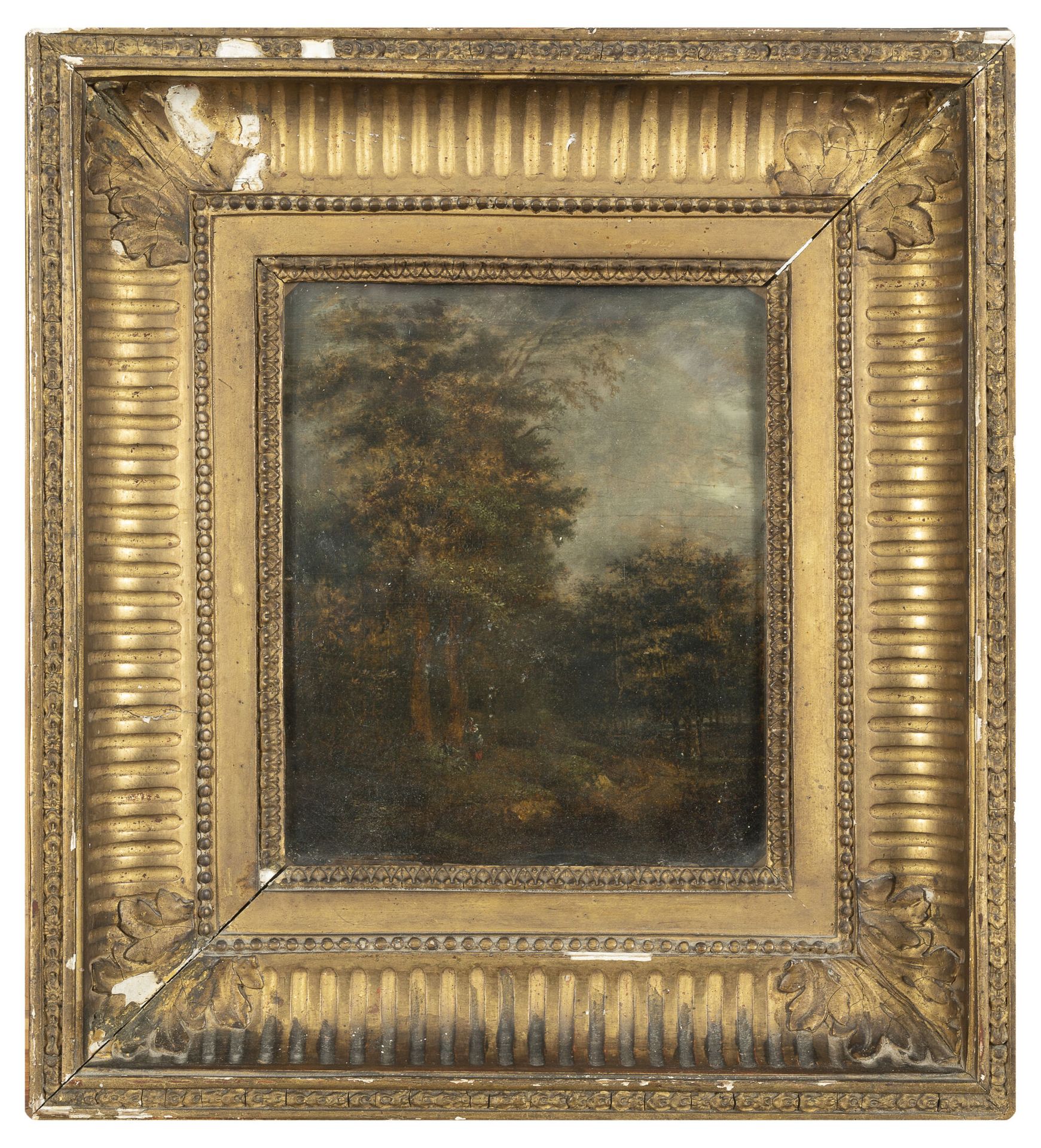 Ecole du XIXème siècle Forest landscape with a woman leaning against a tree.

Oi&hellip;