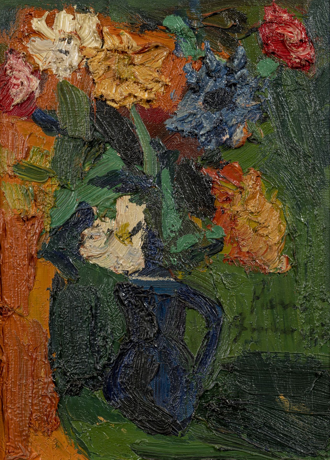 Pierre AMBROGIANI (1907-1985) Fiori in un vaso blu. 

Olio su tela. 

Firmato in&hellip;