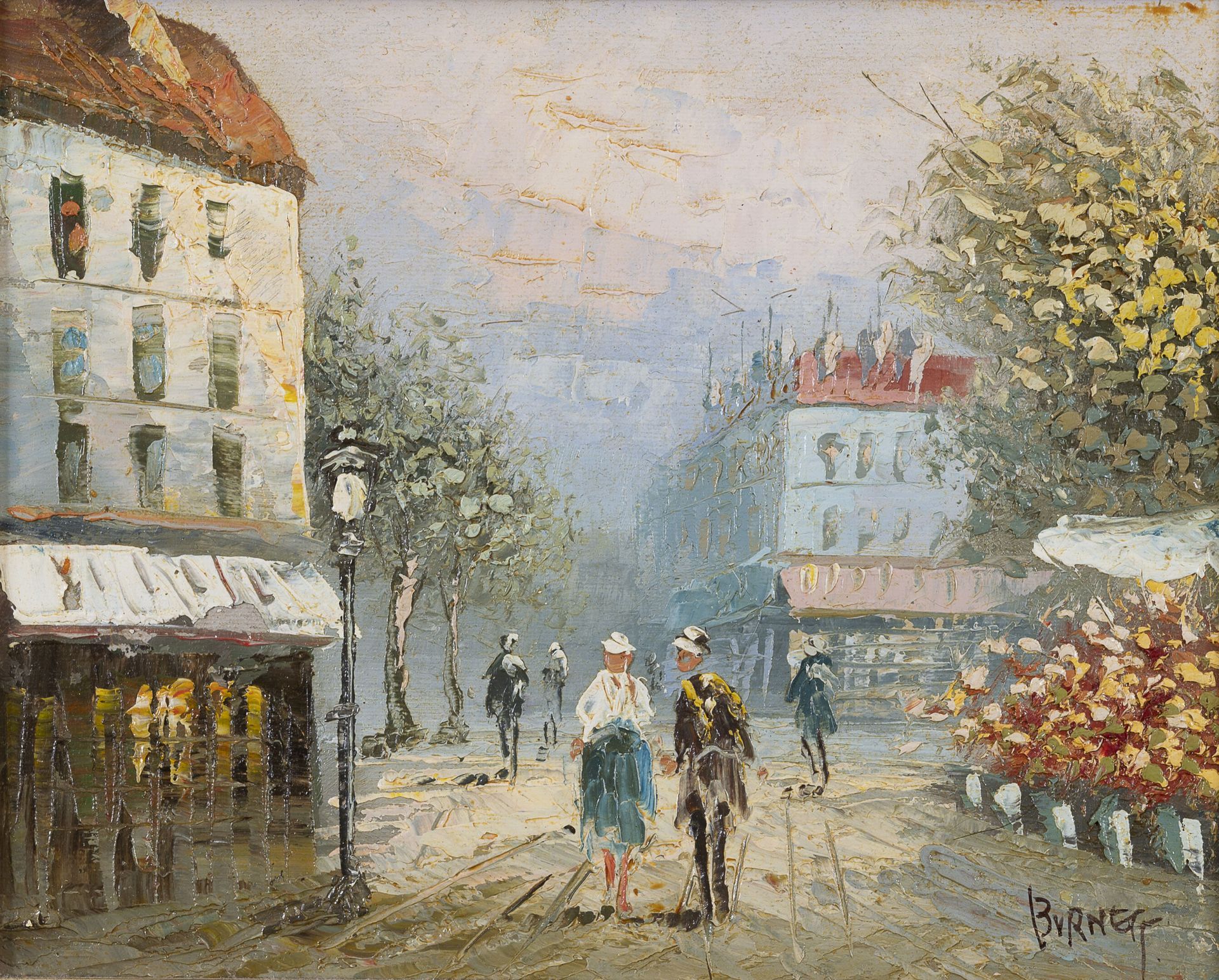 Caroline C. BURNETT (XIXème-XXème siècle) 巴黎的景色。

布面油画。

右下方有签名。

20 x 25厘米。

小污&hellip;