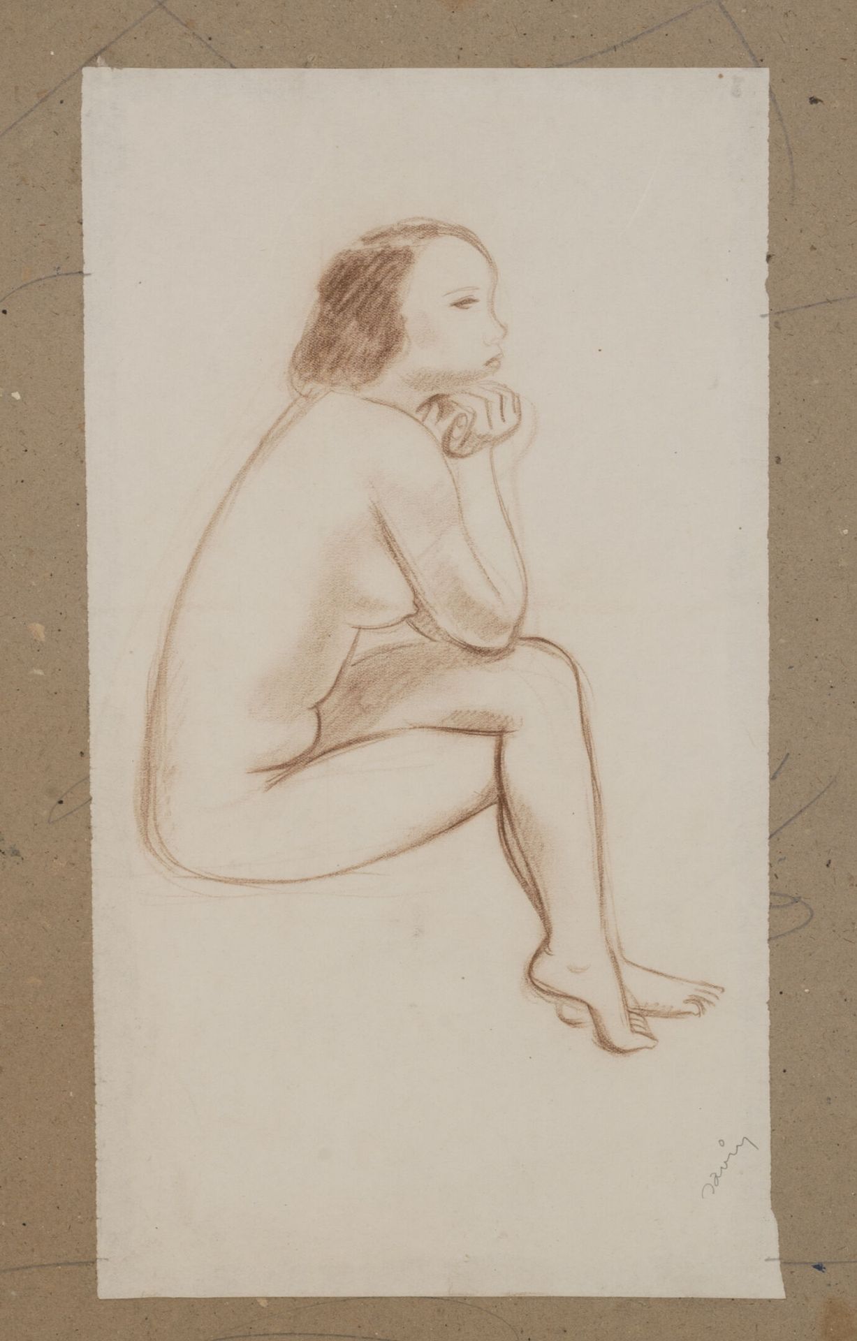 Ecole du XXème siècle 一个坐着的女人的研究。

在纸板上铺设的纸上的桑戈尔。

右下方有签名。

34,5 x 19 厘米。

染色剂。