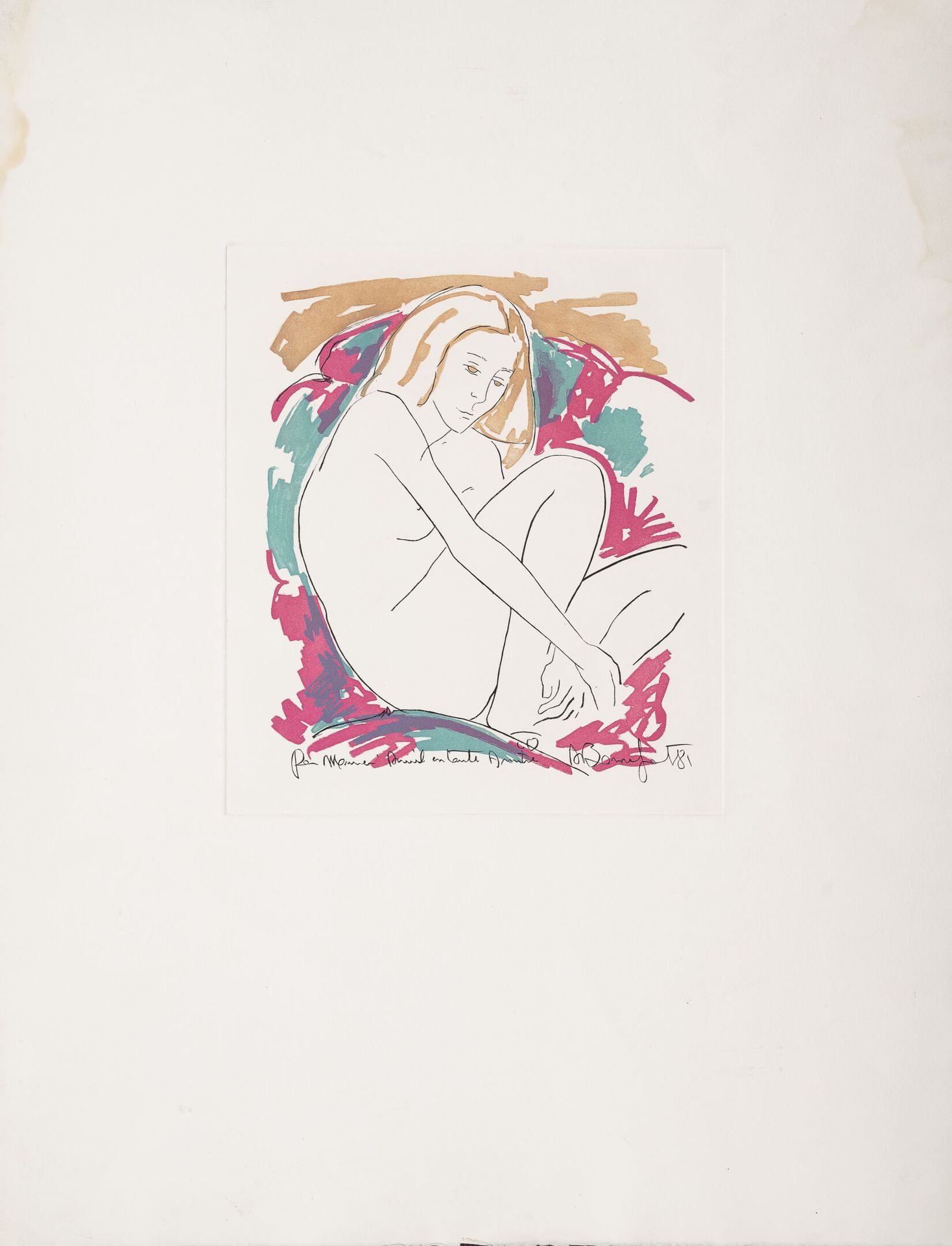 D'après Alain BONNEFOIT (1937) 女性裸体，1981年。

纸上蚀刻画。

盘中有签名和日期。

65 x 50厘米。

折叠，有狐&hellip;