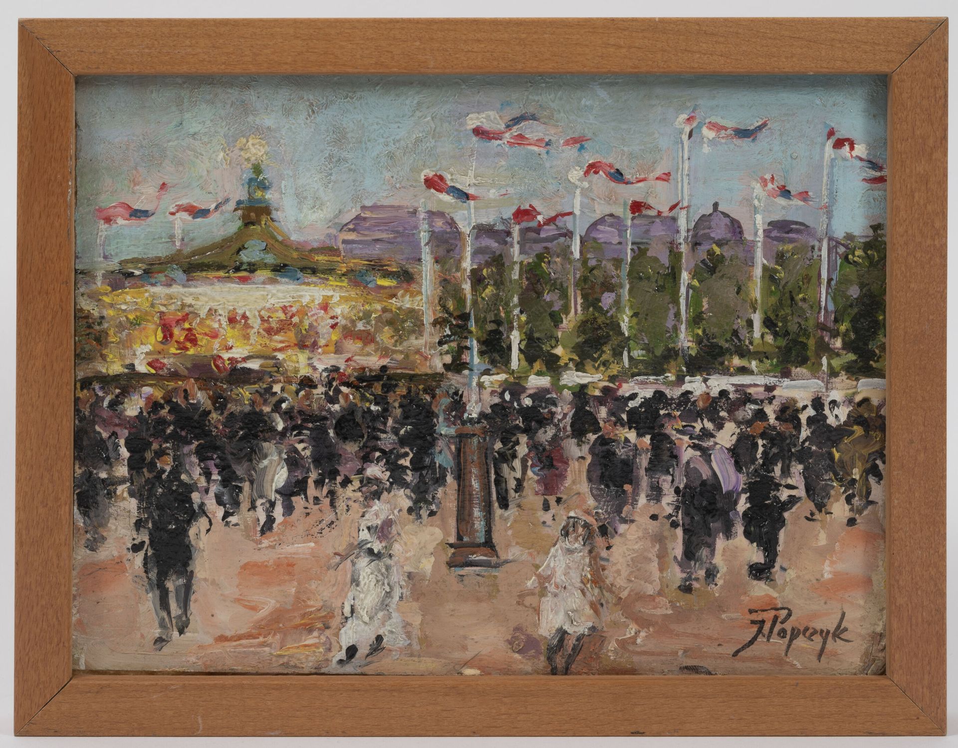 Jozef POPCZYK (1890-1971) Carousel at Nation. 

Oil on cardboard. 

Signed lower&hellip;