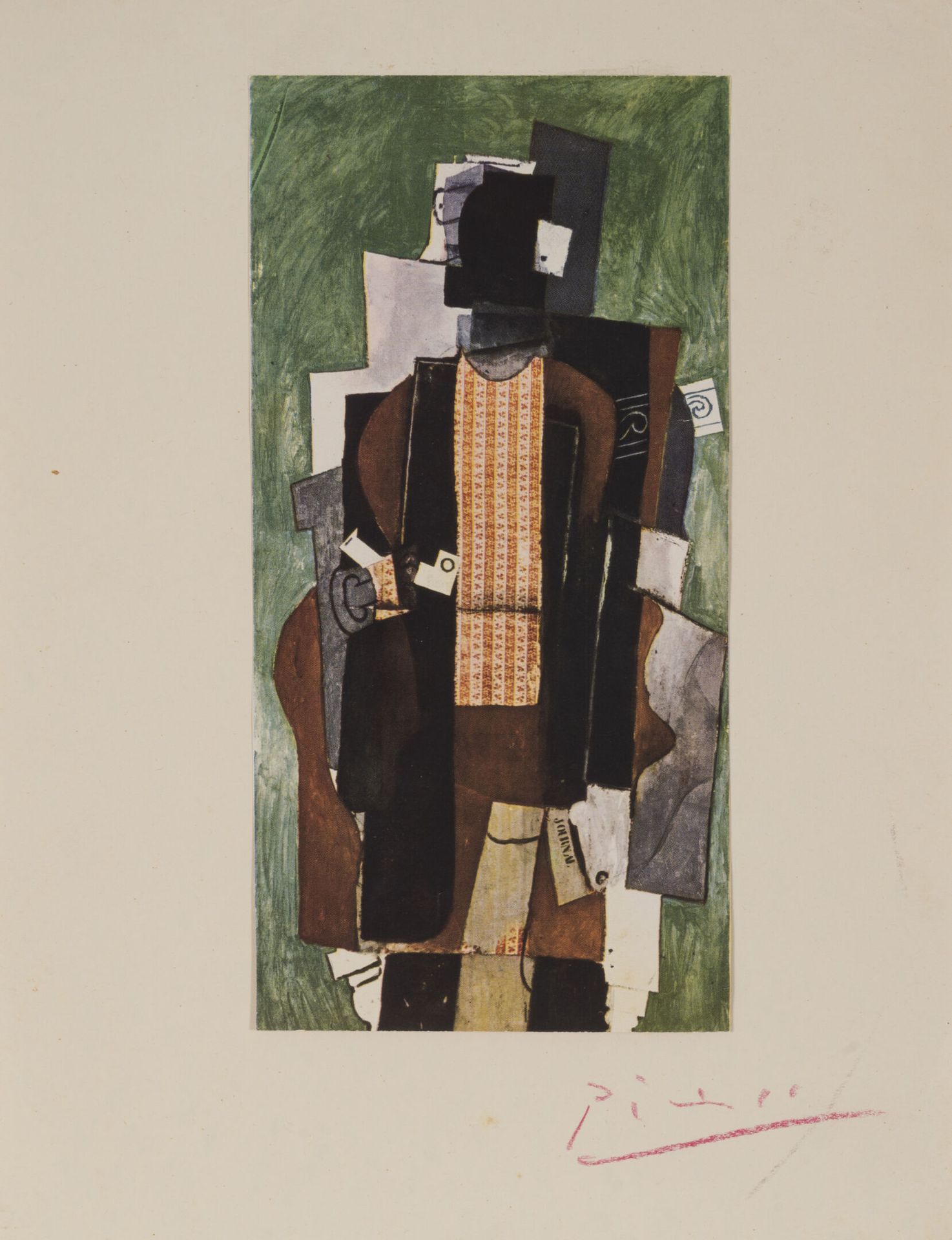 D'après PICASSO Man with a pipe, 1914.

Reproduction on paper, pasted on paper.
&hellip;