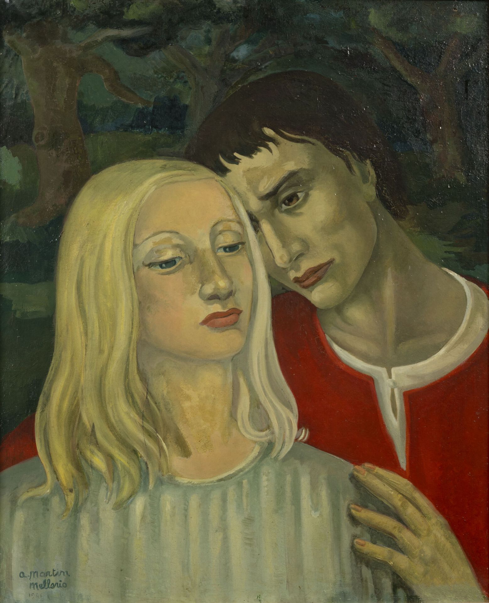 A. MARTIN MELLERIO (XXème siècle) 这对夫妇，1941年。

布面油画。

左下方有签名和日期。

65 x 54 厘米。

裂&hellip;
