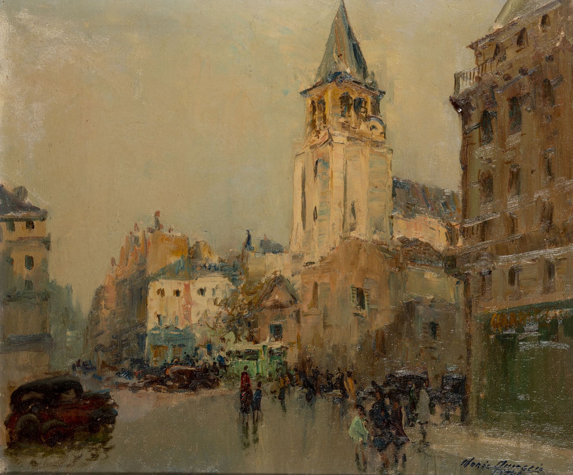 Mério AMEGLIO (1897-1970) Place Saint-Germain des Près, 1948. 

Oil on canvas. 
&hellip;