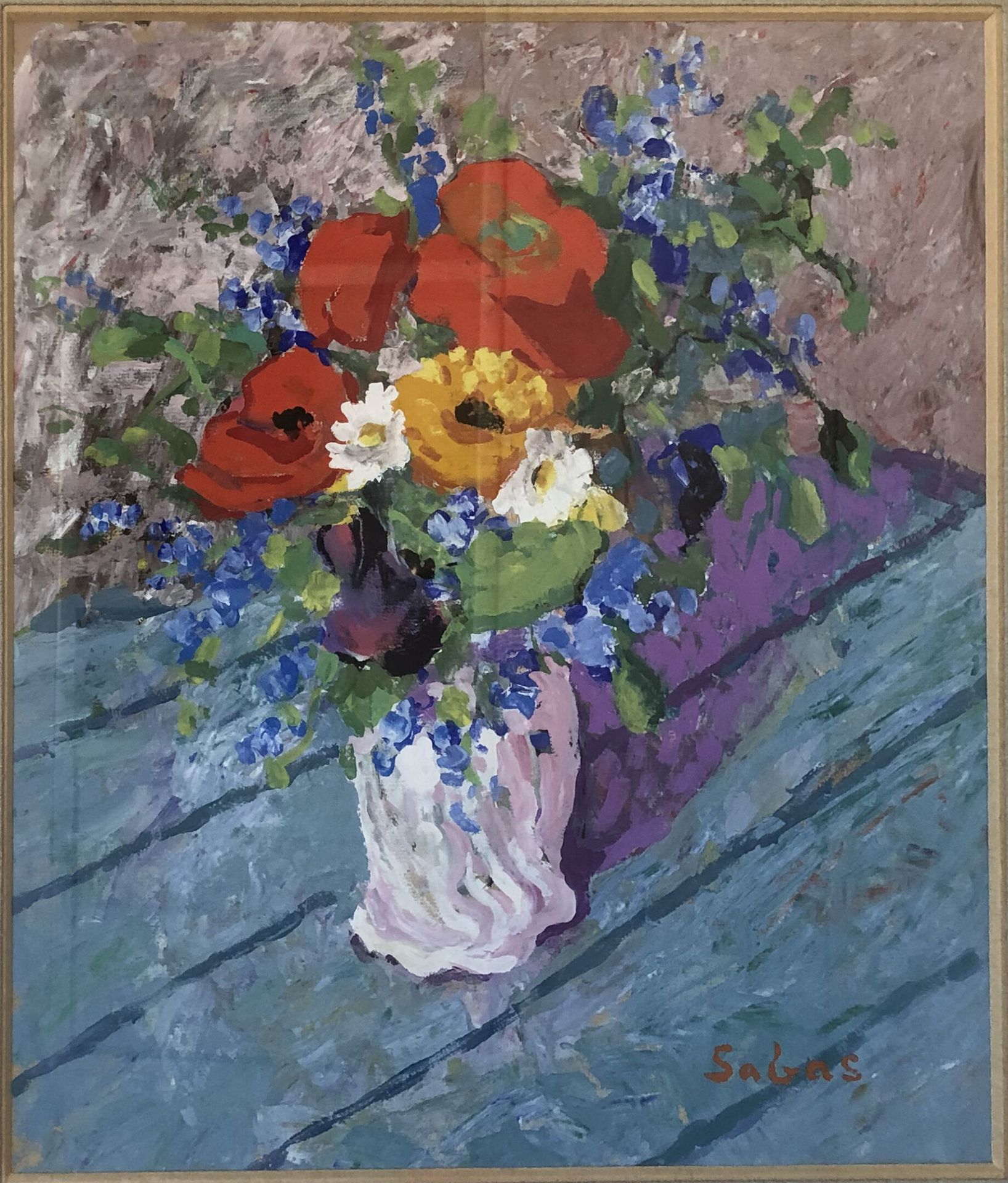 Jean Michel SABAS (XXème siècle) Bouquet de fleurs.

Gouache sur papier.

Signée&hellip;