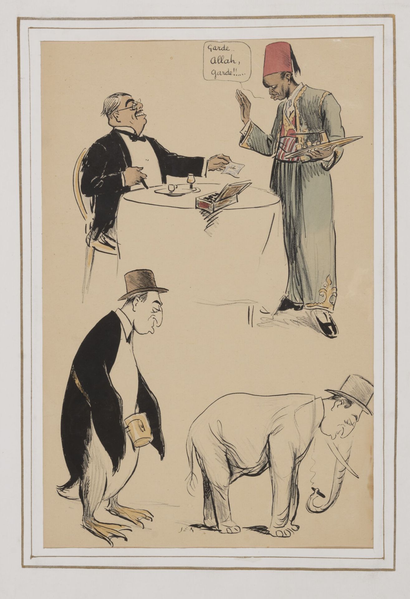 D'après SEM (1863-1934) 加德...阿拉，加德！..."

纸上彩色平版画。

在底部中央有签名。

50 x 32 厘米。

污点、褶皱&hellip;