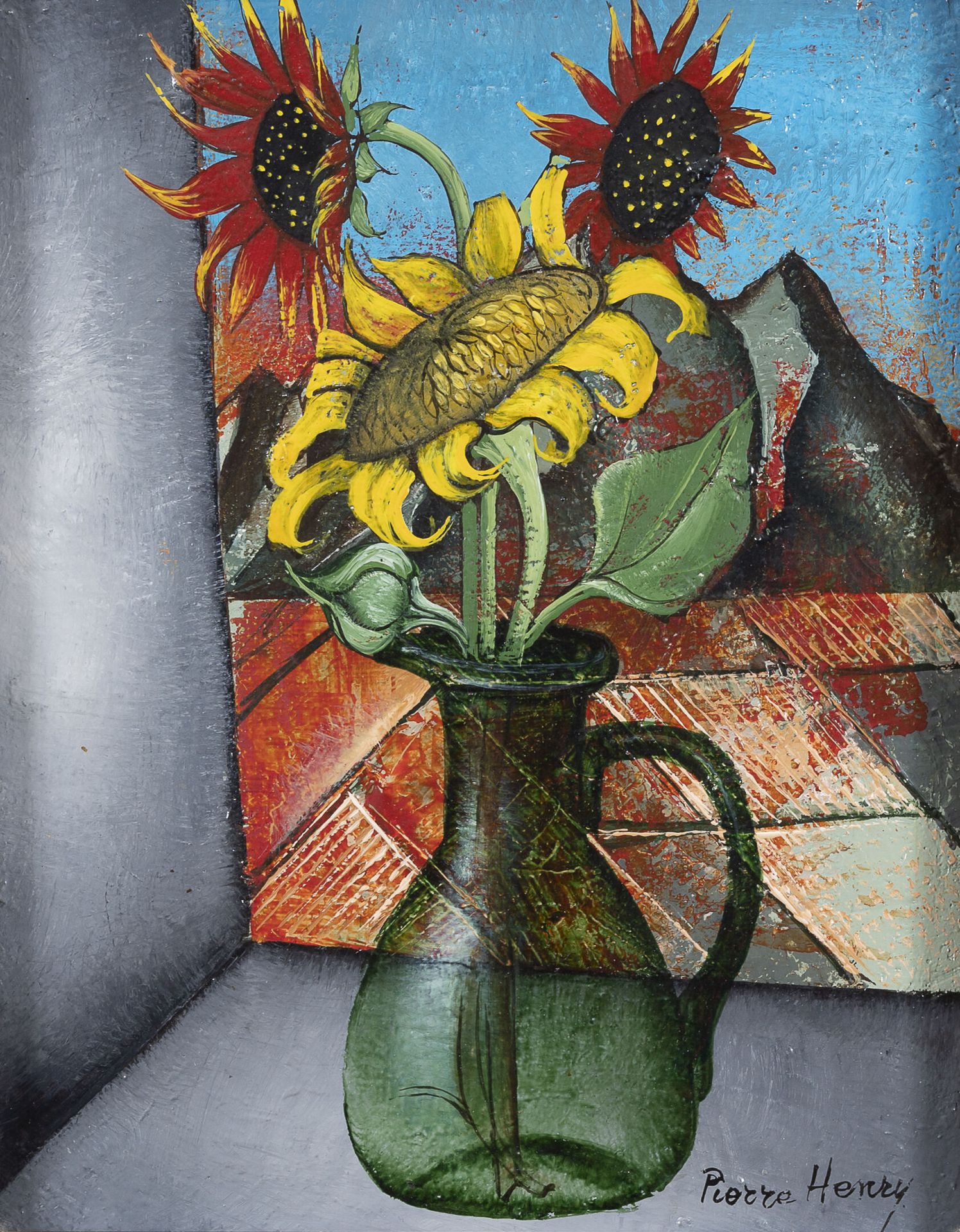 PIERRE-HENRY (1924-2015) Bouquet di fiori "Petits Soleils".

Olio su tela.

Firm&hellip;