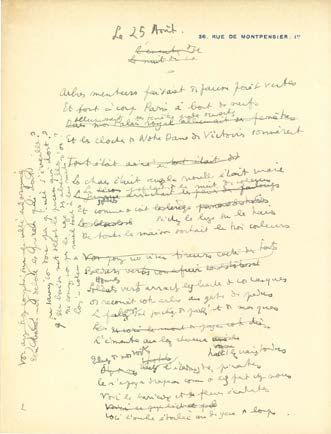 COCTEAU JEAN (1889-1963). 2首亲笔诗，8月25日，[1944]；1页内页-4页，信纸为36, rue de Montpensier。
&hellip;