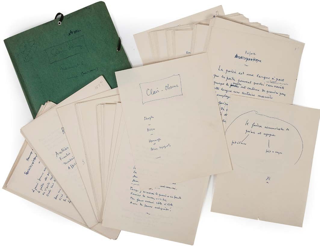 COCTEAU JEAN (1889-1963). 亲笔手稿，Clair-Obscur，1952-1954；352页，4开或8开，228页，装在两个纸板文件夹里&hellip;
