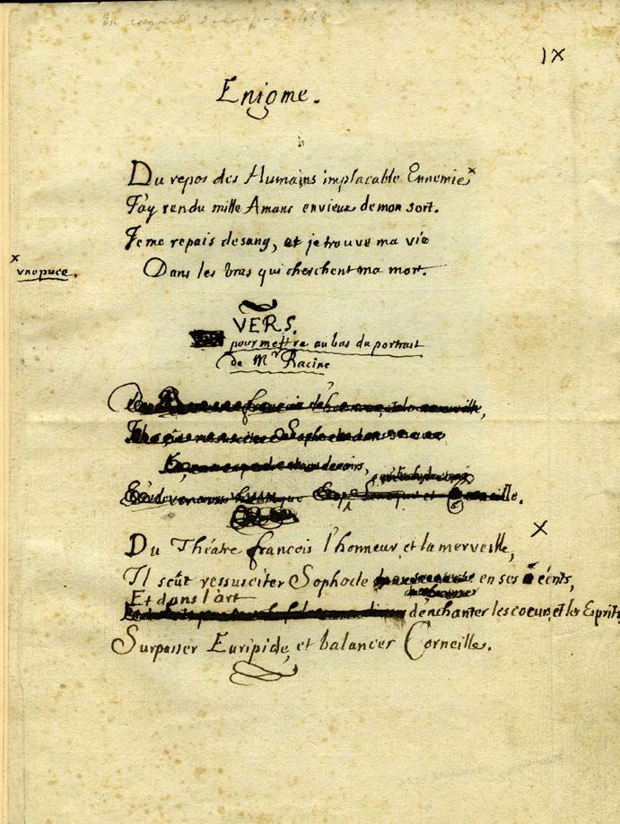 BOILEAU-DESPRÉAUX Nicolas (1636-1711). 两首诗的亲笔手稿；1页4开，装在标签上，用红色软摩洛哥装订，滑套。
两首四行诗的集&hellip;