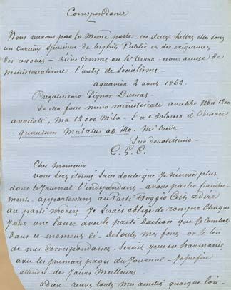 DUMAS père Alexandre (1802-1870). MANUSCRIT autographe signé «Al
Dumas», Corresp&hellip;