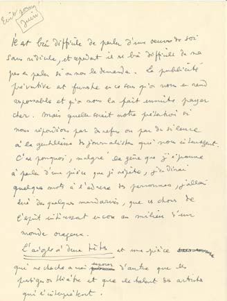 COCTEAU JEAN (1889-1963). 3 MANUSCRITS autographes signés «Jean Cocteau» (le 2e &hellip;
