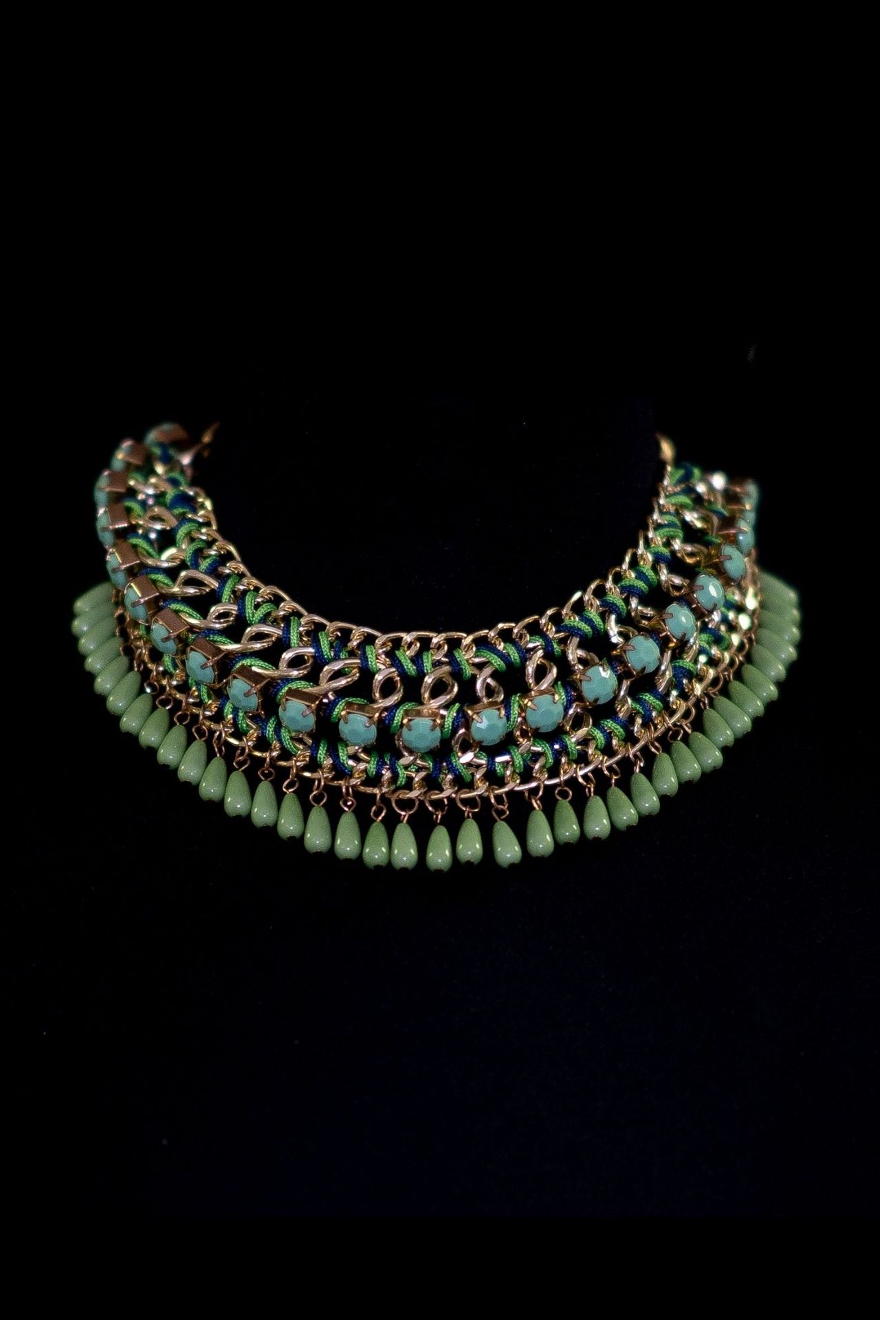 Collier antique Necklace made of turquoise pearl weaving of recovery.