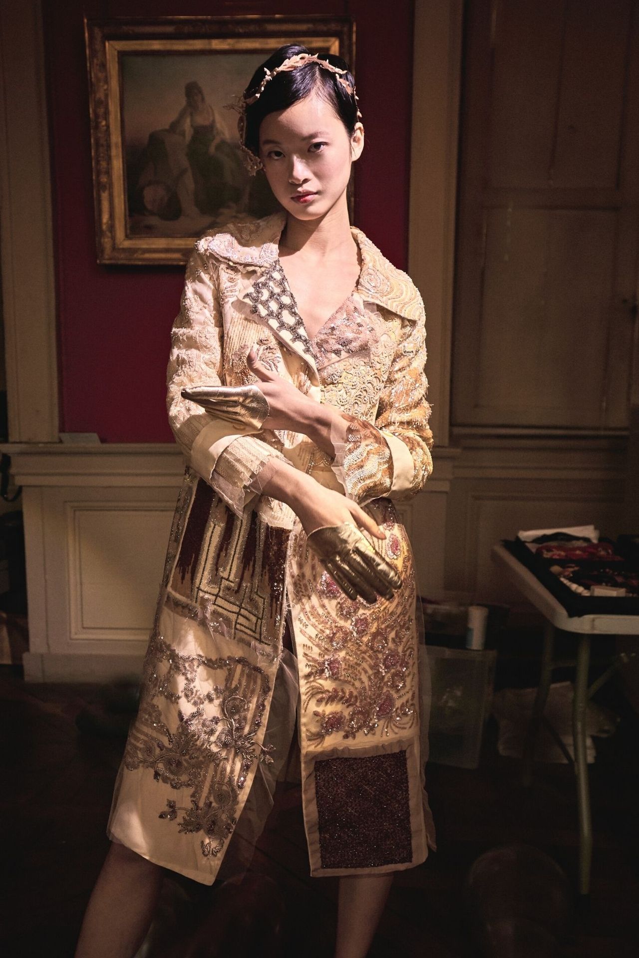 Manteau "Patchwork" Evening "Patchwork" coat in ecru gazar entirely embroidered &hellip;