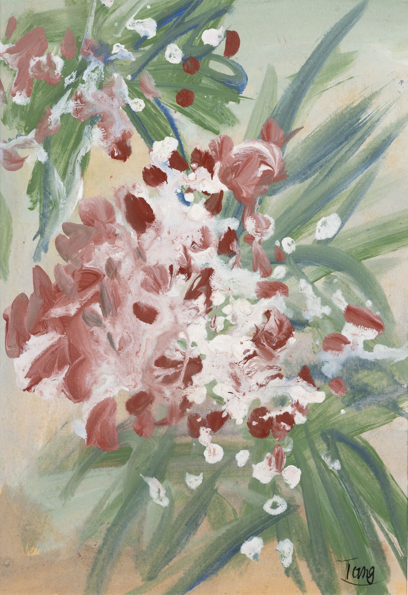 T'ANG Haywen (1927-1991) 花束。

水粉画在纸上。

右下方有签名。

29 x 20厘米（展出）。

小污点。