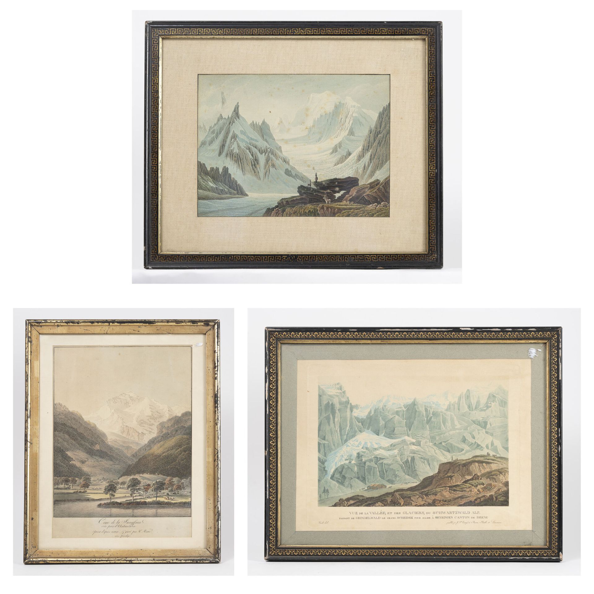 Null Trois gravures colorées : 

- Vue de la vallée, et des glaciers, su Schwart&hellip;