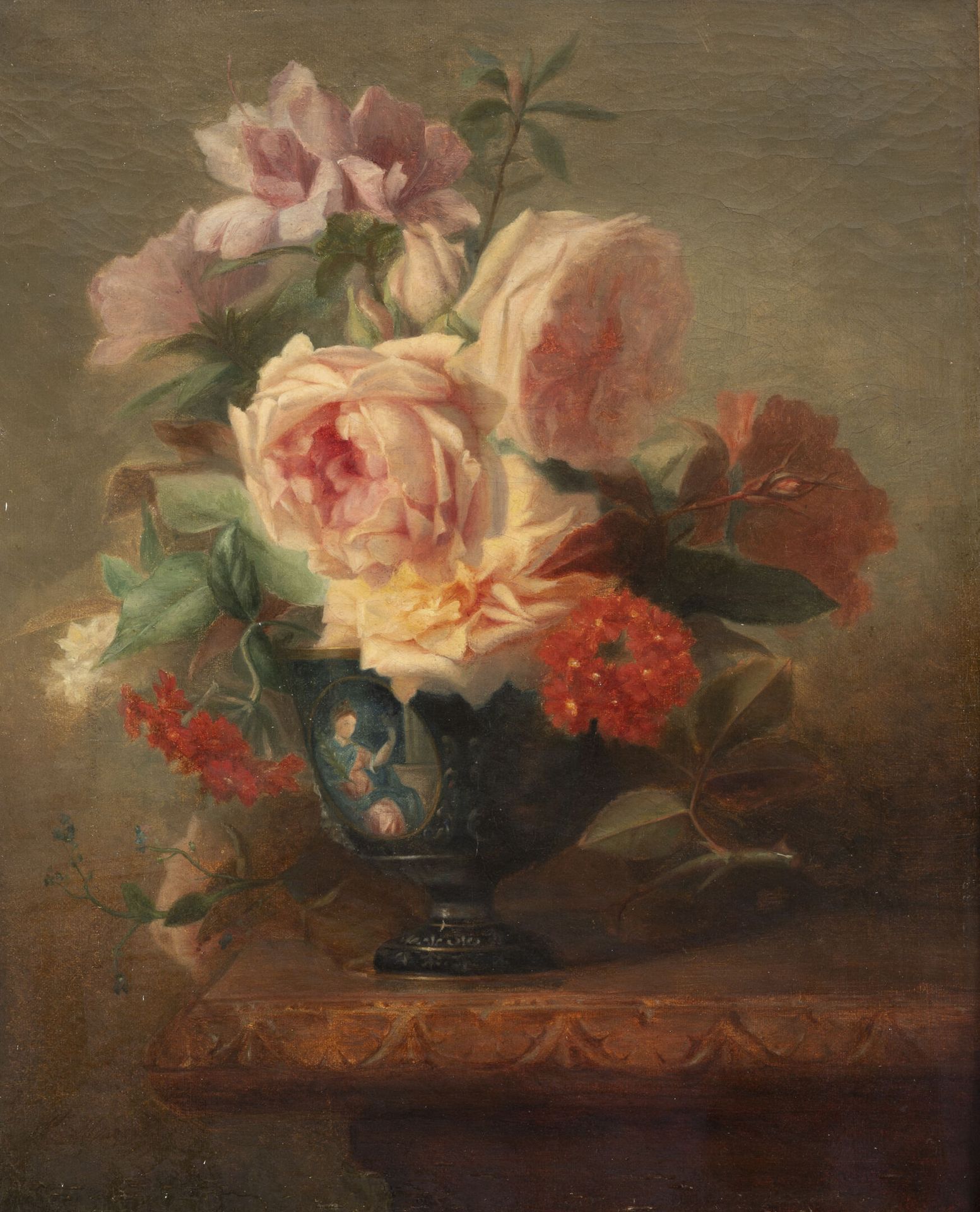 Attribuée à Simon Alexandre MAZERAN (XIXème siècle) Coupe fleurie sur un entable&hellip;
