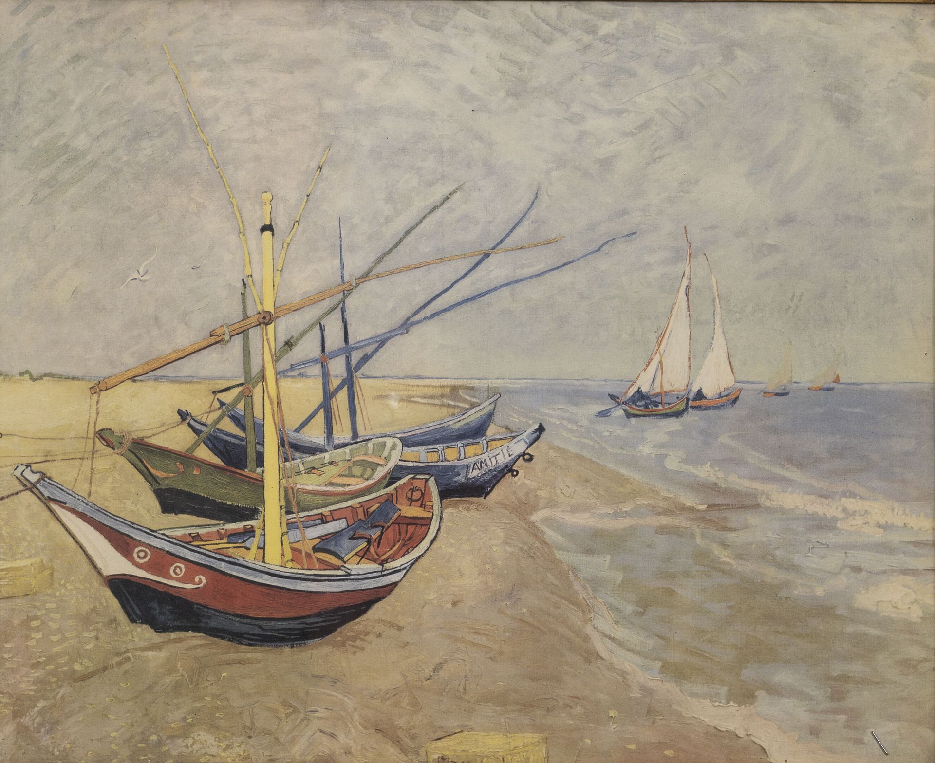 D'après Vincent VAN GOGH (1853-1890) 圣马利的渔船，1888年。

打印在纸上。

39 x 49厘米（展出）。

污渍和事&hellip;