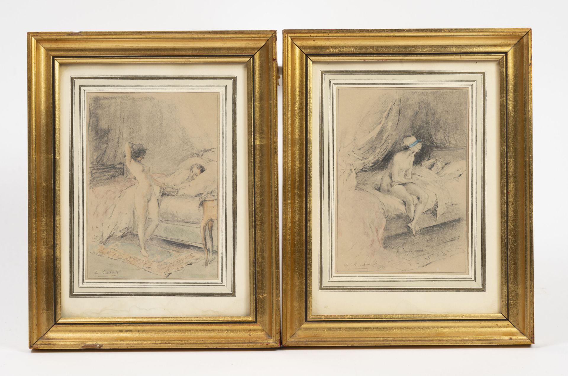 Ecole du XXème siècle 18世纪口味的情色场景。

水彩画。

右下角有签名，CLAVEZ（？）

22,5 X 14 cm (见图)

木&hellip;