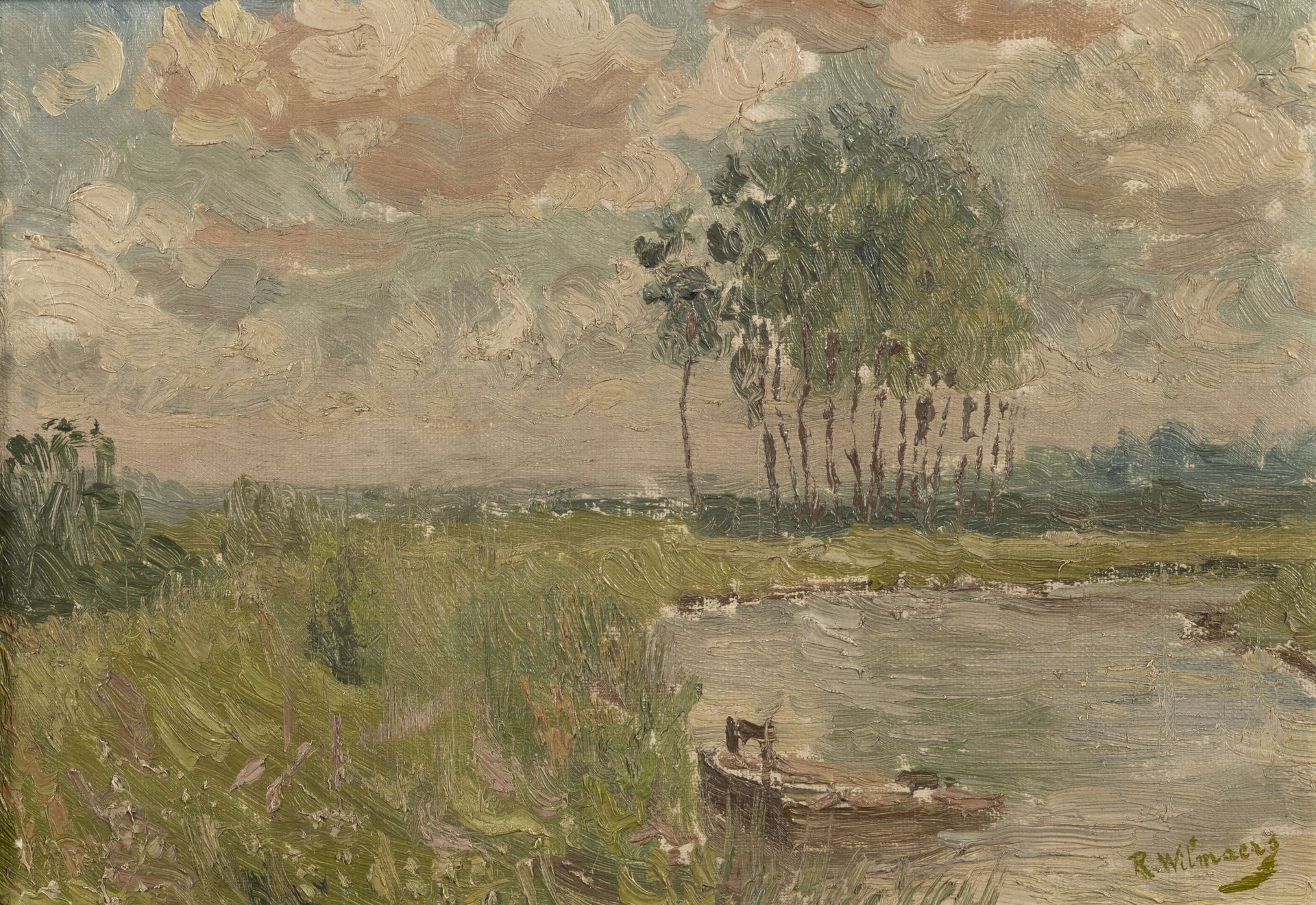 Ecole de la fin du XIXème-début du XXème siècle Landscape of river bank. 

Oil o&hellip;