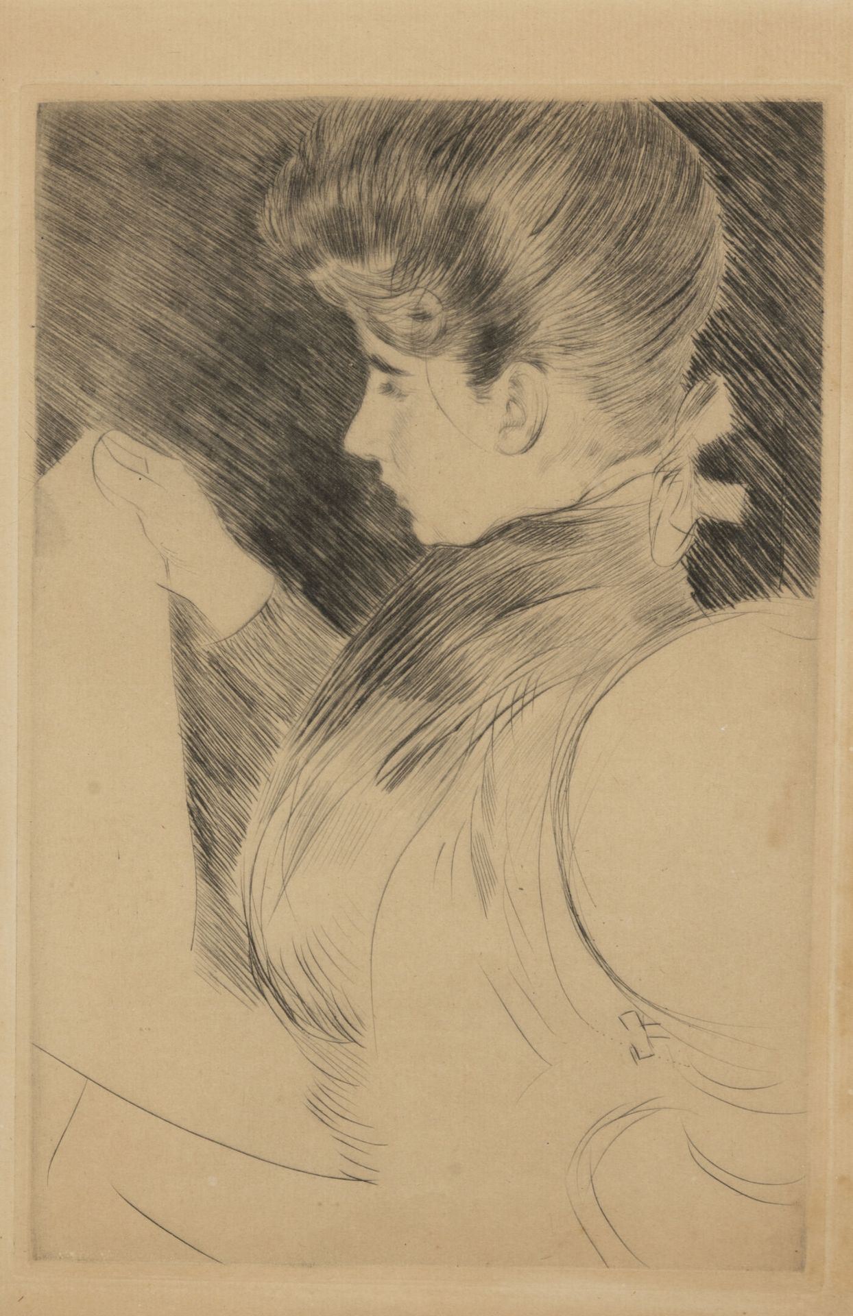 Paul HELLEU (1859-1927) 海尔鲁夫人的肖像，正在阅读。[1892]

纸上蚀刻画。

无符号

托盘：23.5 x 16 cm - 纸张（&hellip;