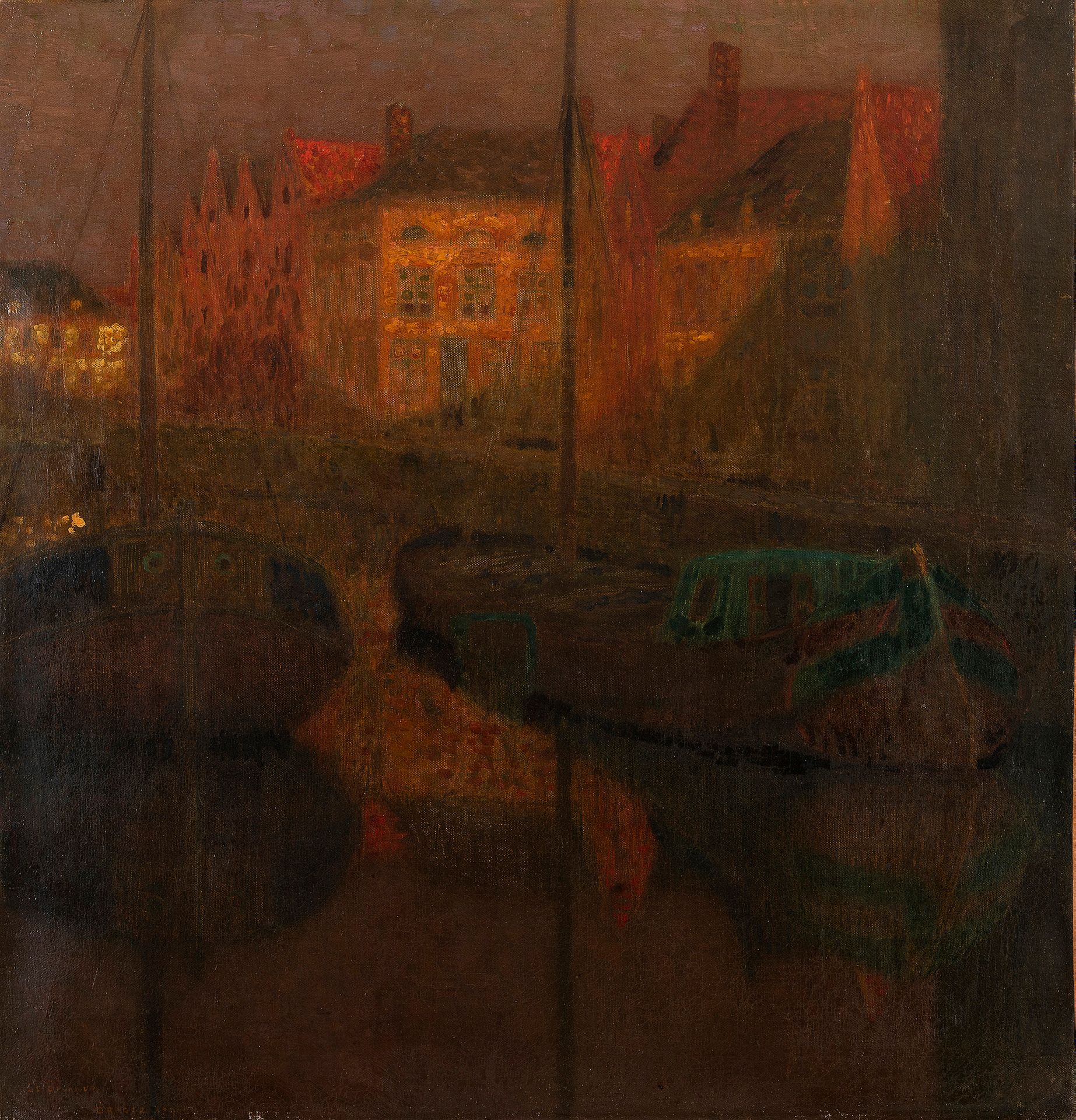 Henri LE SIDANER (1862-1939) The Barges, setting sun, Bruges, 1899.
Oil on canva&hellip;