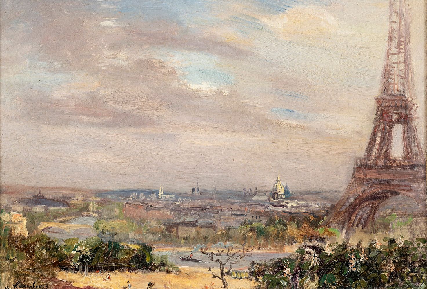 André HAMBOURG (1909-1999) 巴黎的景色，大约在1950-55年。
布面油画。
左下方有签名。
38 x 55厘米。
出处 :
私人收藏&hellip;