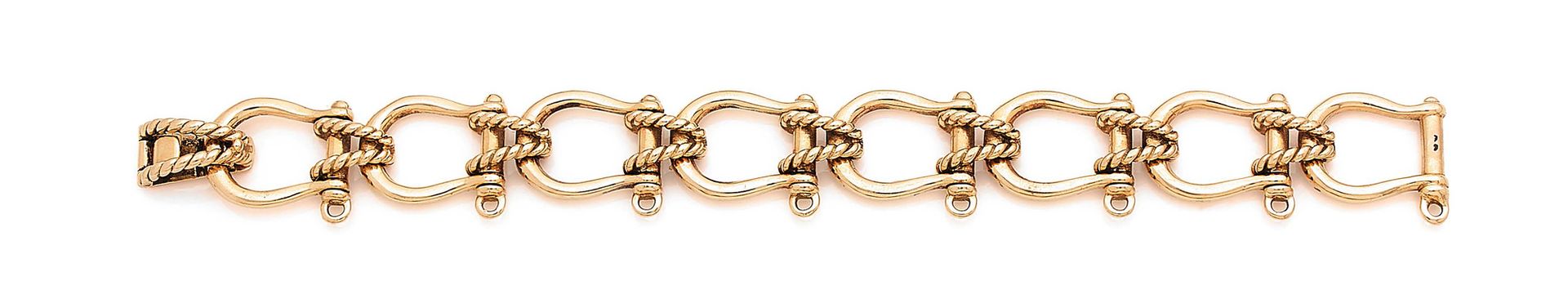 Null 黄金（750）手镯，其链节为 "manaille d'accastillage "形式，通过搭扣与两条扭曲的V形线相连。
钩环扣，隐藏在扣子下。
重量&hellip;