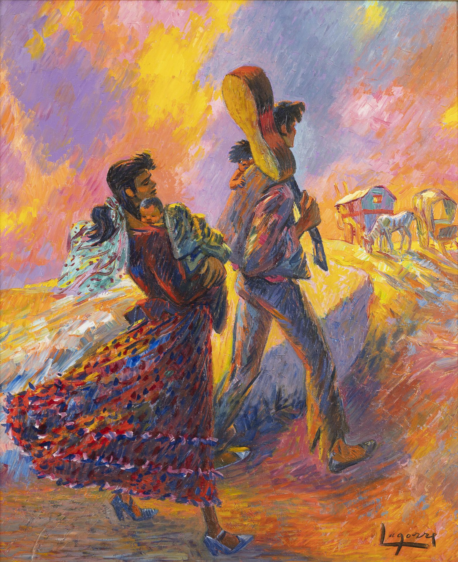 RENE GASTON LAGORRE (1913-2004) The gypsies.

Oil on canvas.

Signed lower right&hellip;