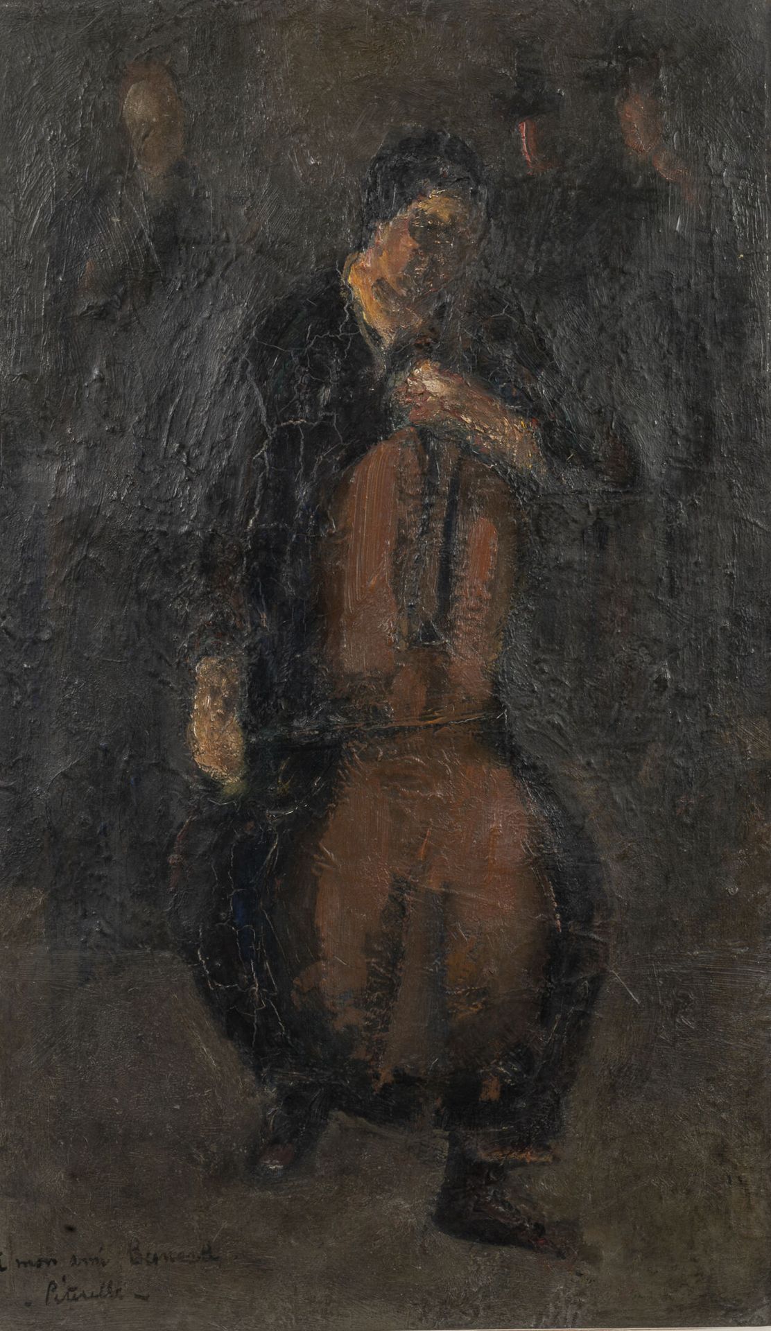 Adolphe PÉTERELLE (1874-1947) 大提琴家。

布面油画。

左下角有签名和题词。

55 x 33厘米。

擦伤，帆布翘起，裂缝和污&hellip;