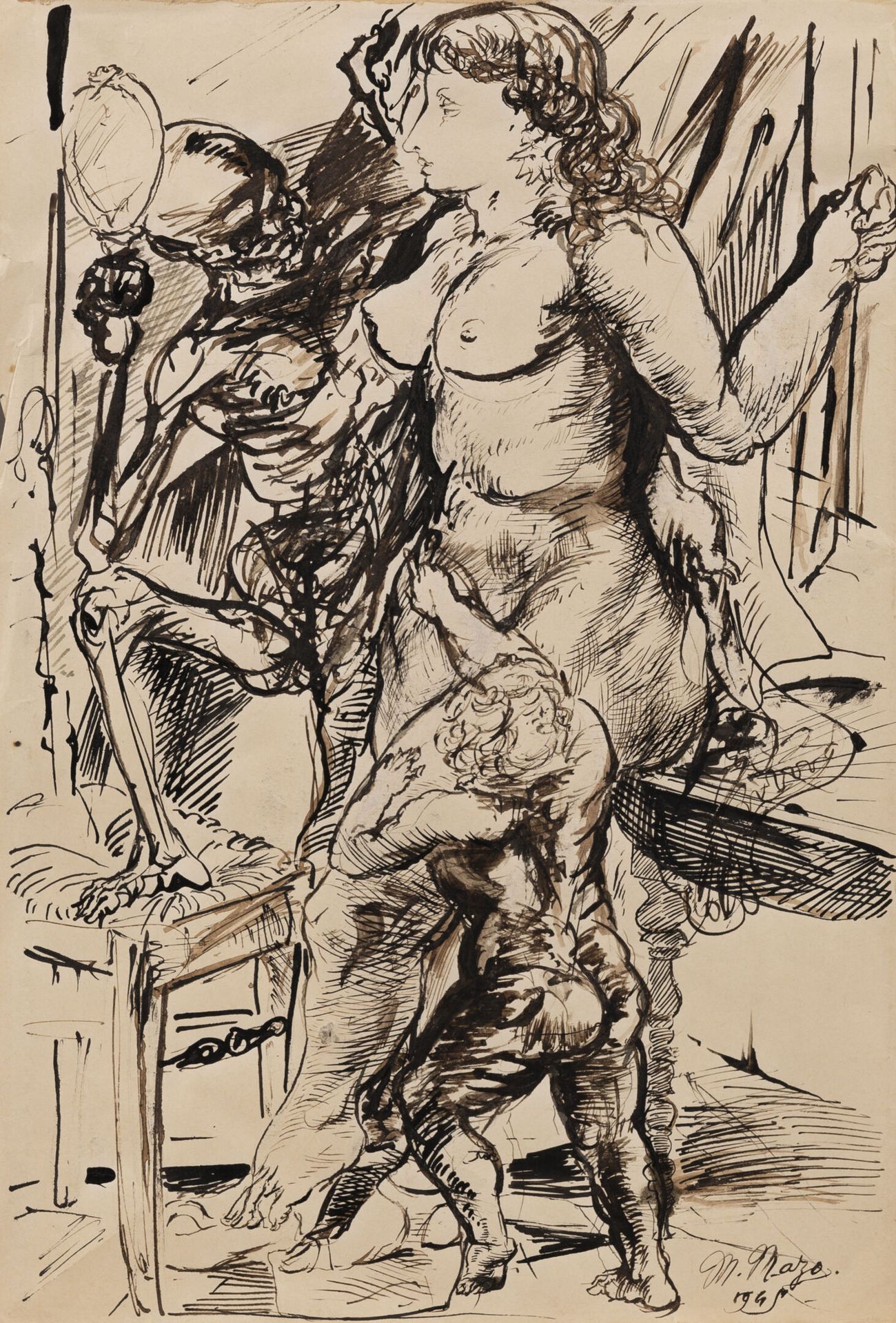 Maurice MAZO (1901-1989) Suzanne au bain, 1949

Encre noire sur papier.

Signée &hellip;
