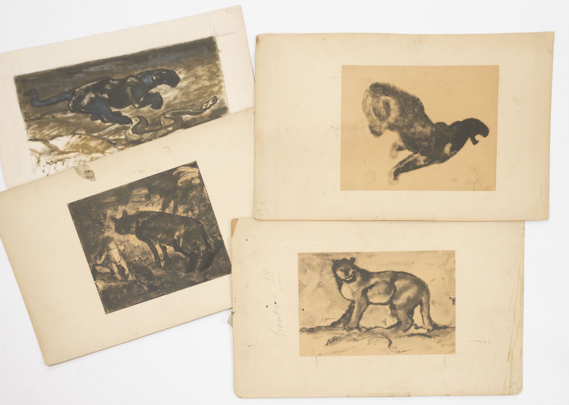 Henri DELUERMOZ (1876-1943) 四幅水墨预备画，为鲁德亚德-基普林的《丛林之书》或《第二部丛林之书》作插图，1930年（莫奈版）或194&hellip;