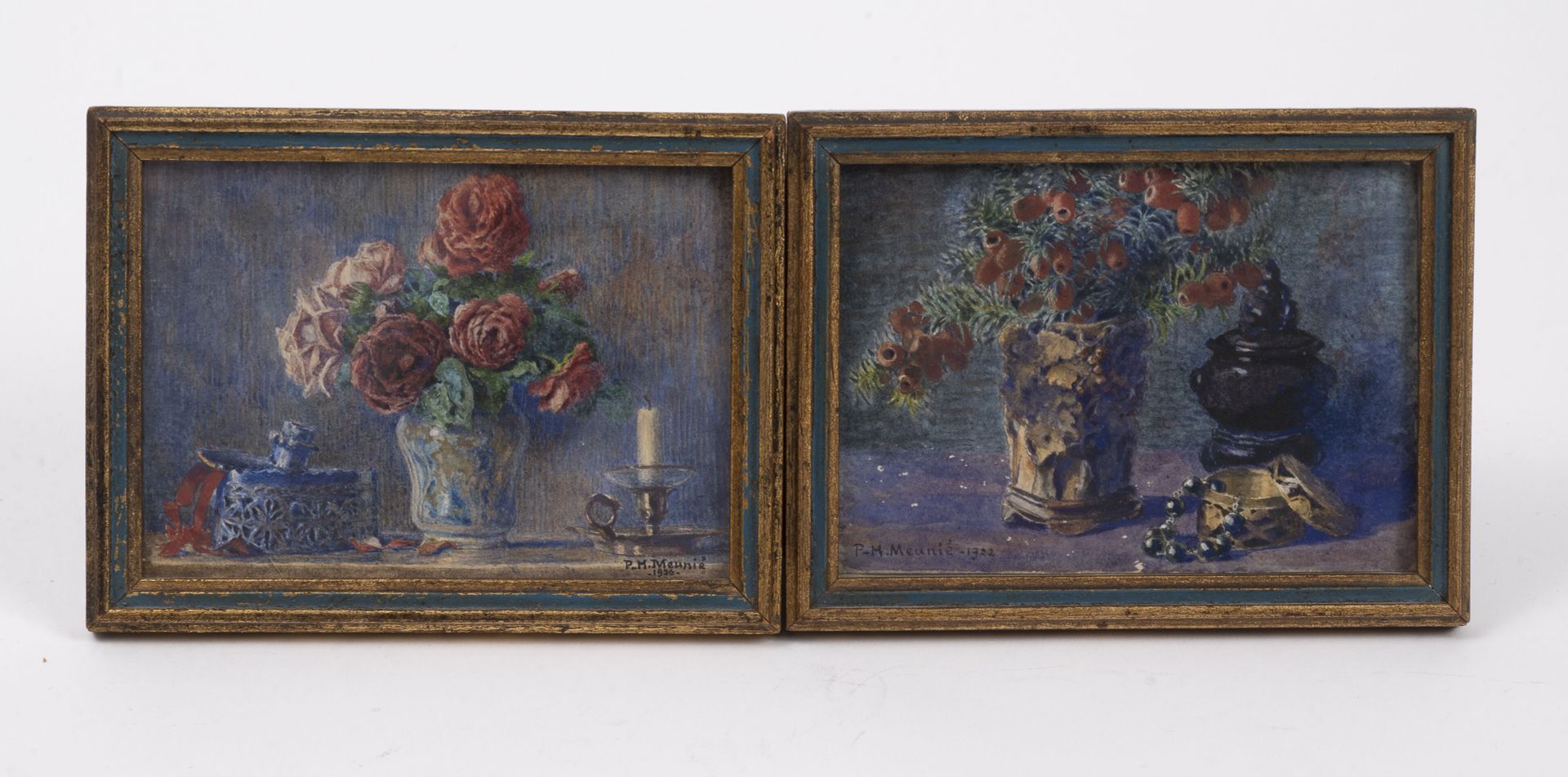 P. H. MEUNIE (XIXème - XXème siècle) Naturaleza muerta con ramos de flores, 1922&hellip;