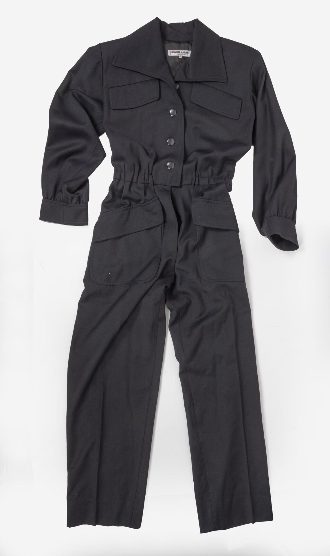 SAINT LAURENT Rive Gauche Combinaison pantalon en drap de laine noir fermant par&hellip;