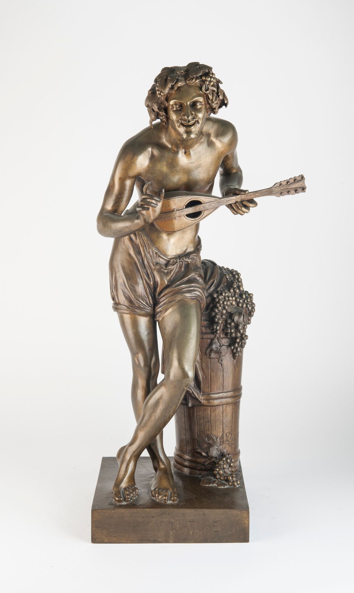 D'après Francisque Joseph DURET (1804-1865) "即兴表演者"。
青铜证明，带有棕绿色阴影的铜锈。
桶上有 "Duret&hellip;