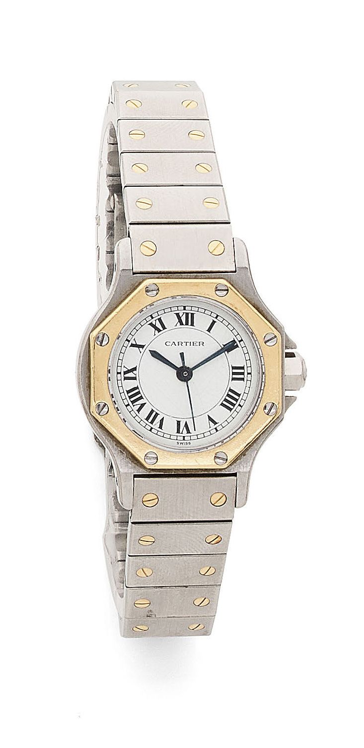 CARTIER, Santos Ladies' wristwatch.
Round case in steel and yellow gold (750), t&hellip;