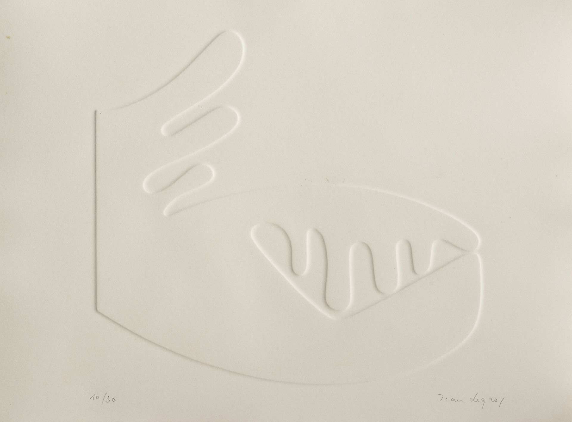 Jean LEGROS (1917-1981) 无题，浮雕。
打印在纸上。
右下方有签名，左下方有编号10/30。
28,3 x 38 cm。
小污点。