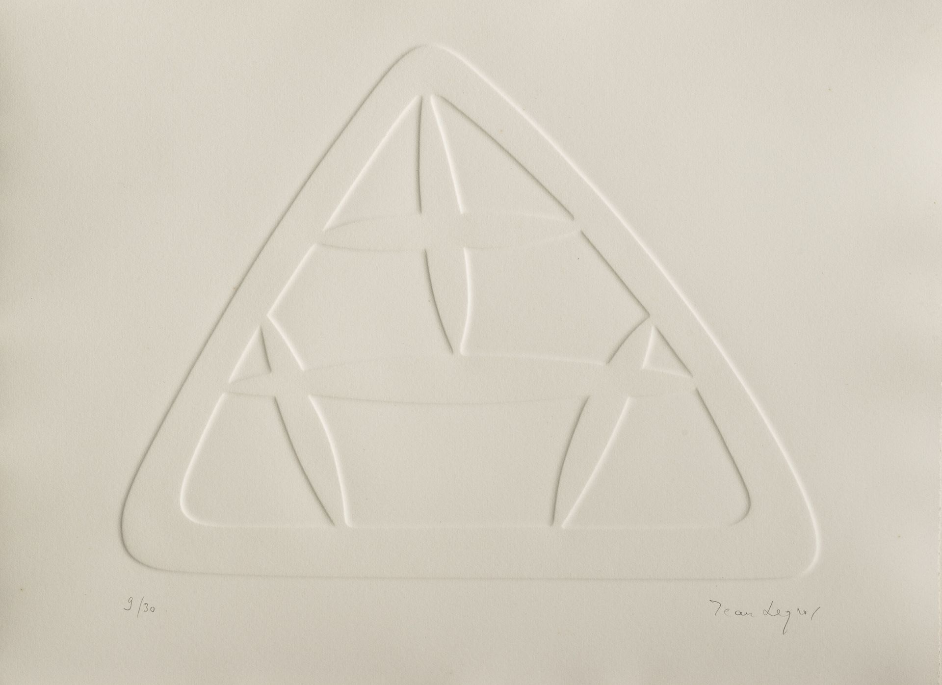 Jean LEGROS (1917-1981) 无题，浮雕。
打印在纸上。
右下方有签名，左下方有编号9/30。
28 x 38厘米。
小污点。