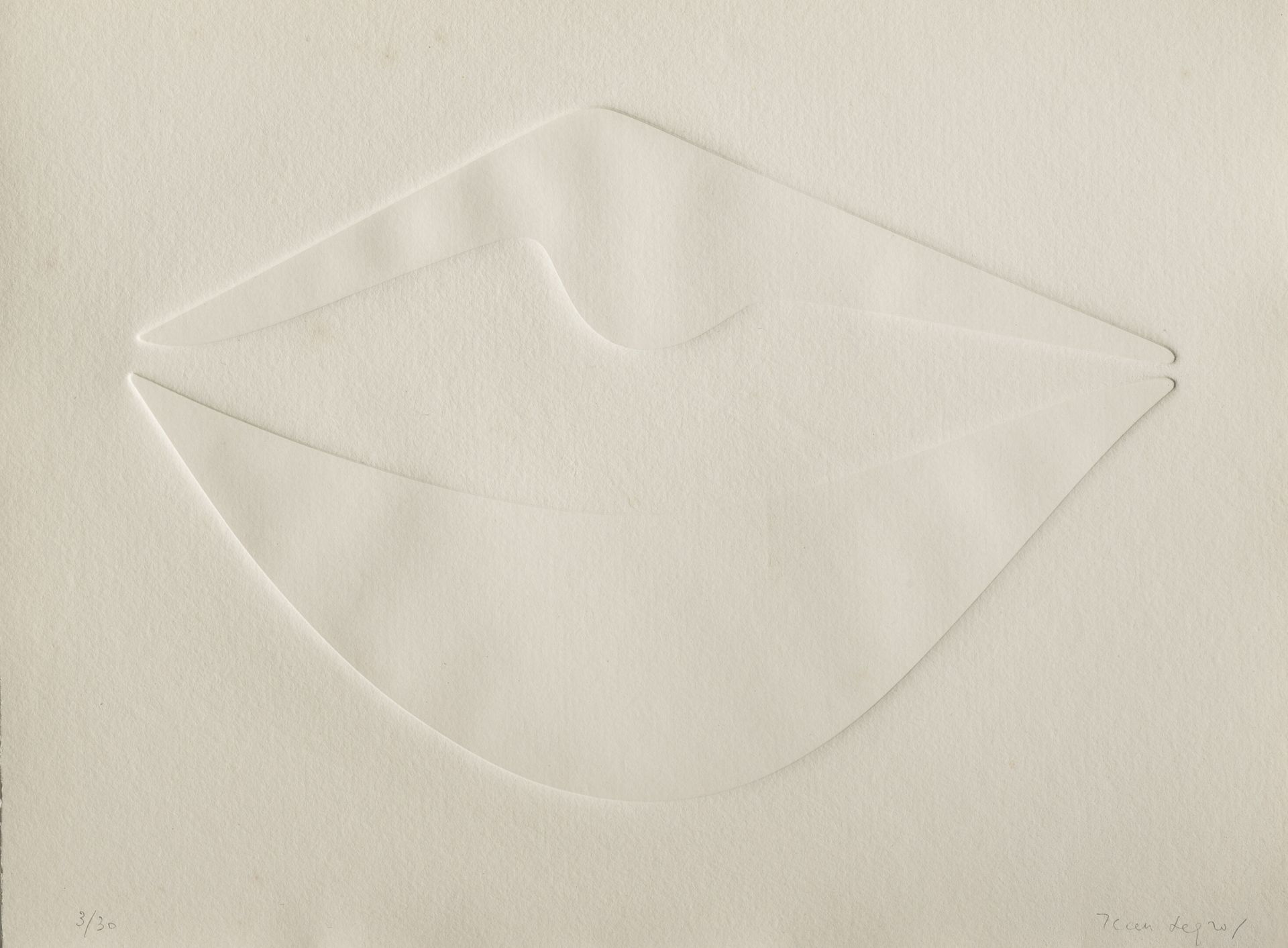 Jean LEGROS (1917-1981) 无题，浮雕。
打印在纸上。
右下方有签名，左下方有编号3/30。
28,3 x 38,3厘米。
小污点。