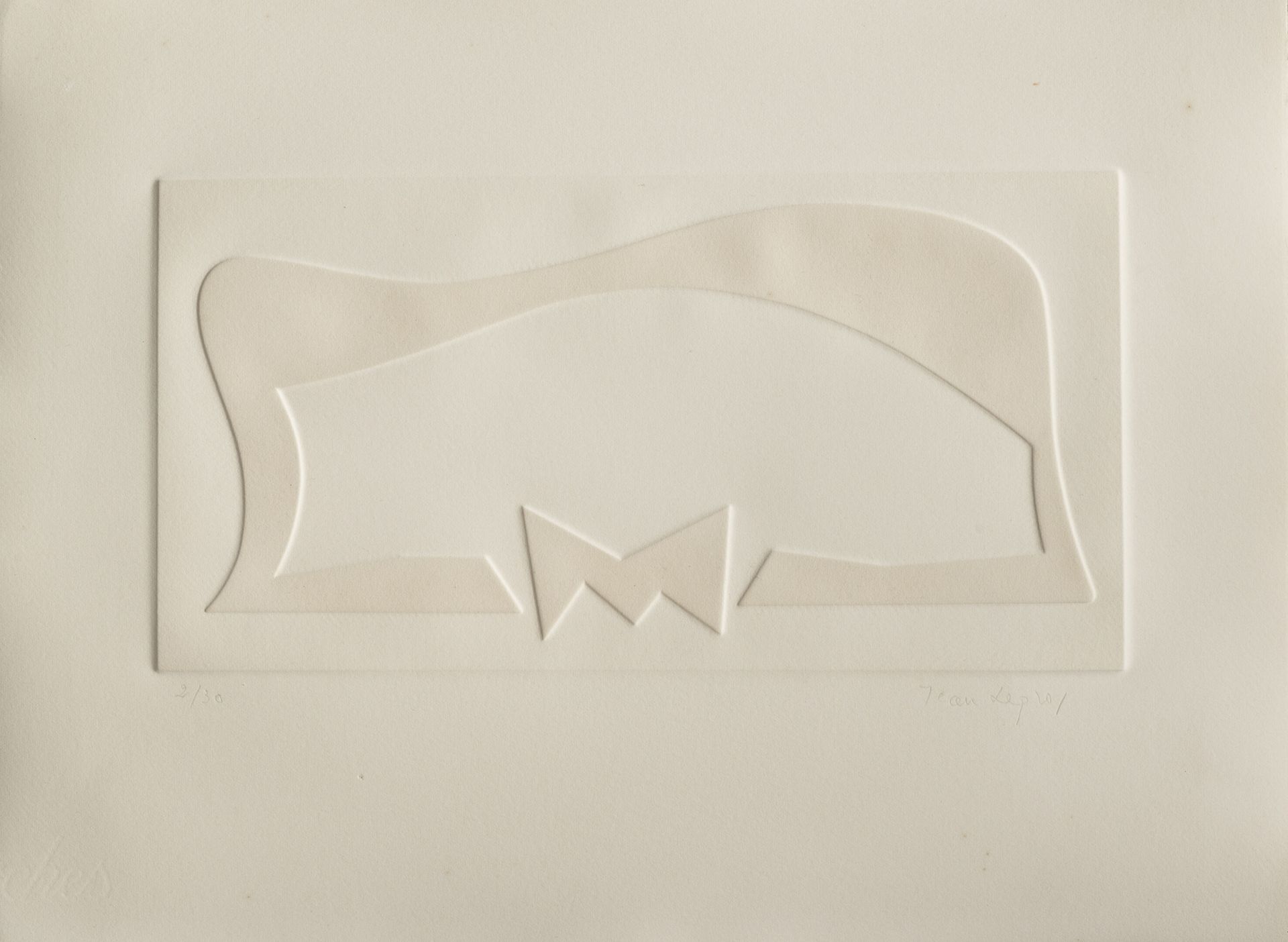 Jean LEGROS (1917-1981) 无题，浮雕。
打印在纸上。
右下方有签名，左下方有编号2/30。
28 x 38厘米。
小污点。