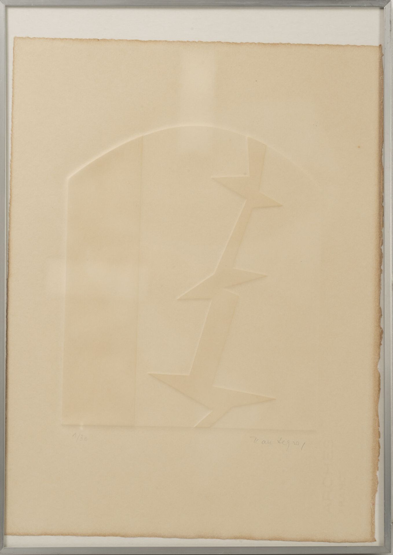 Jean LEGROS (1917-1981) 无题，浮雕。
打印在纸上。
右下方有签名，左下方有编号1/30。
38 x 28,5厘米。
显著的狐臭和污点。