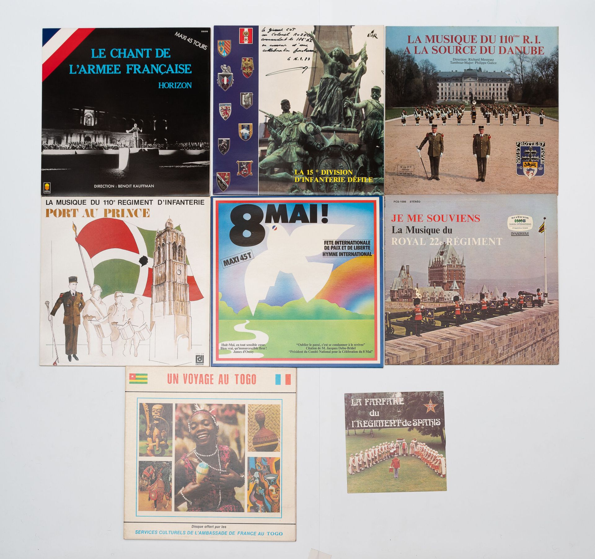 Null Lot of 8 discs :
- the French Army Song, horizon. Maxi 45 T.
- The 15th Inf&hellip;