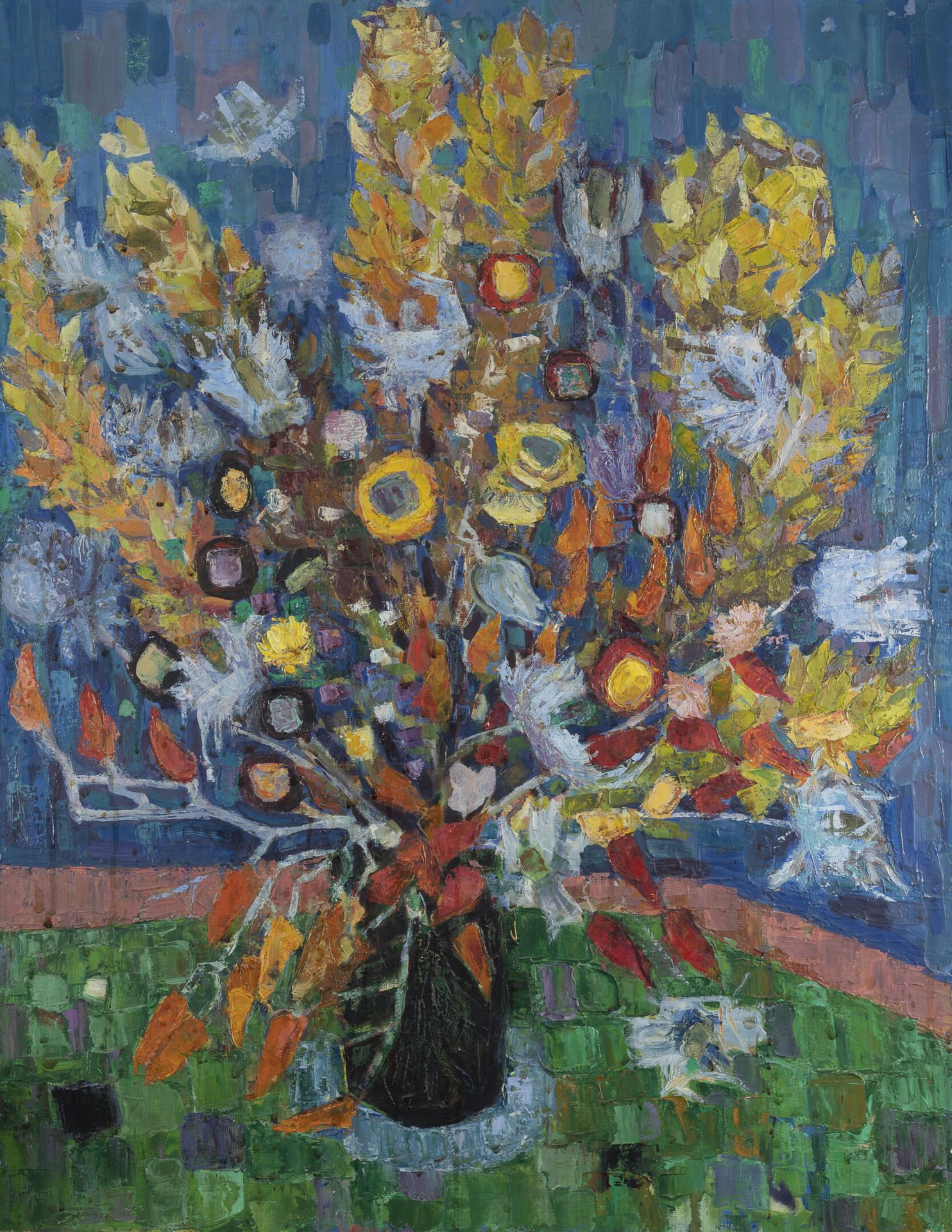 Catherine MEMMI (1924-2011) Still life with a bunch of flowers. 
Oil on canvas.
&hellip;
