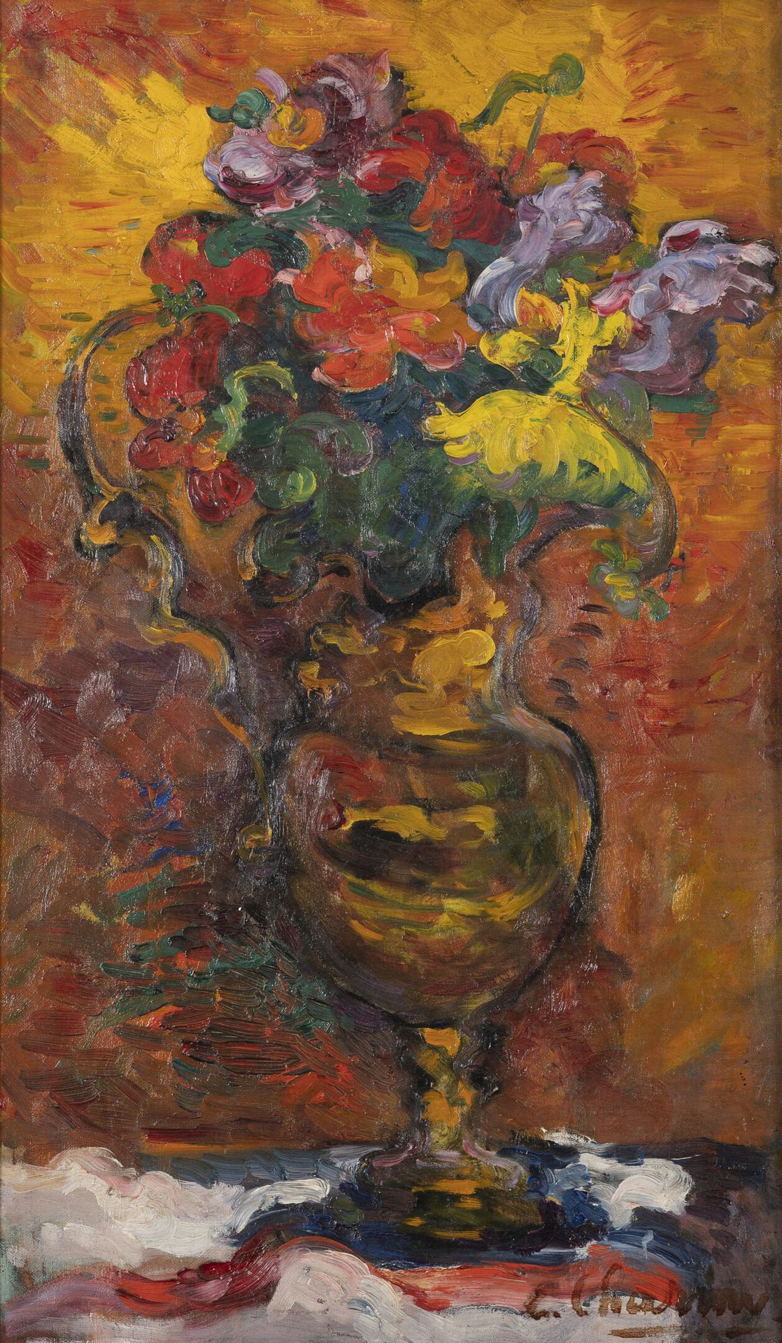 Émilie CHARMY (1878-1974) 陶器中的花束。
布面油画。
右下方有签名。
71 x 45厘米。
画布背面有两块小的修复物