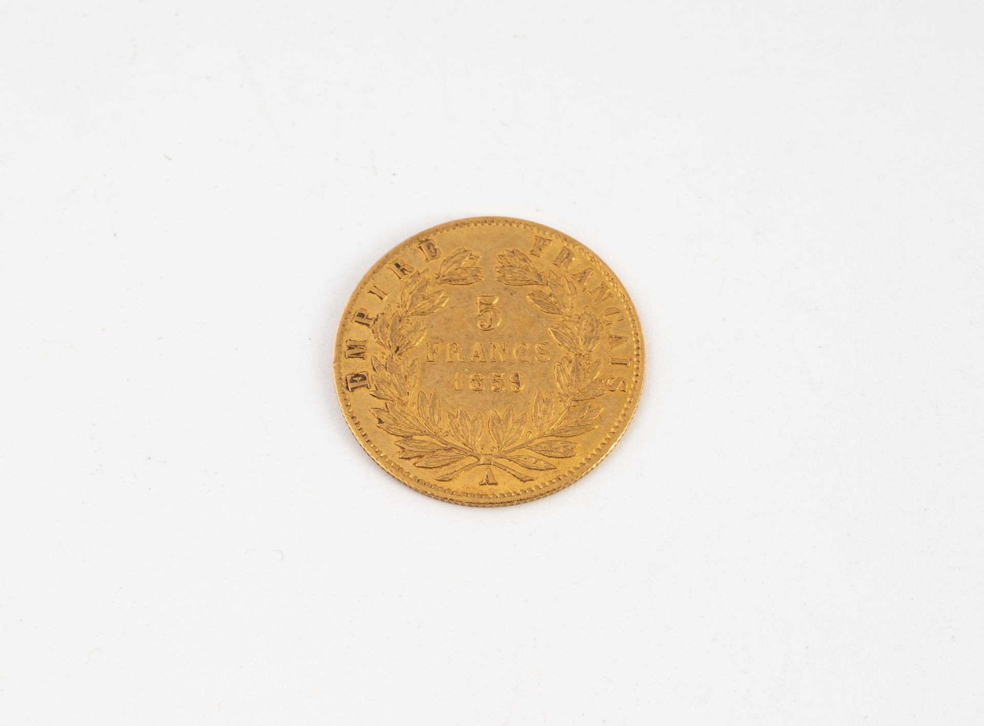 FRANCE Moneta d'oro da 5 franchi Napoleone III 1859.
Peso: 1,59 g.
Graffi e usur&hellip;